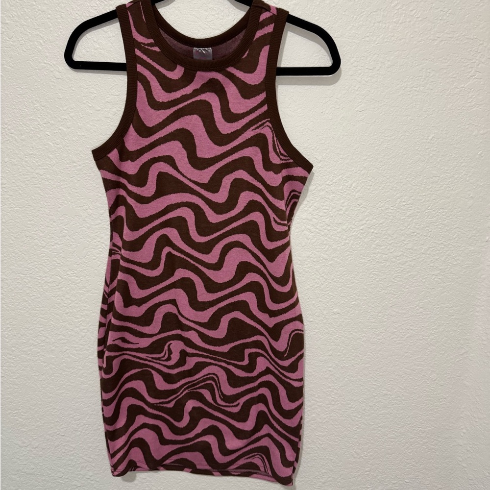 Stylish Pink and Brown Patterned Dress